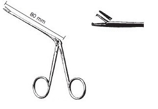 45263-08: Hartmann Ear Forceps, serrated jaws with 1 x 2 teeth, shaft length 80 mm