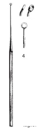 45115-04 : Buck Ear curette, curved, blunt, 15 cm long, fig. 4, 4.0 mm diameter