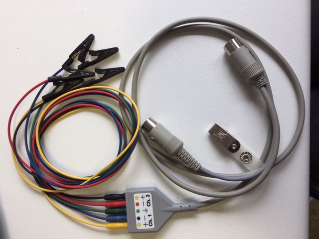 Electrode cable for Neuro Audio 2 channels with 2 DIN 6 connectors and set of 5 electrode cables (N, J, R, V, B)