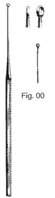 Buck Ear curette, straight, blunt, 14.5 cm long, fig. 00, 1.5 mm diameter