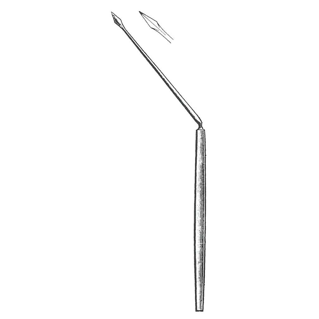 Politzer Paracentesis needle, angled, 16.5 cm long