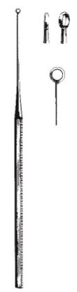 Buck Ear curette, straight, blunt, fig. 5, 14.5 cm long, 4.5 mm diameter