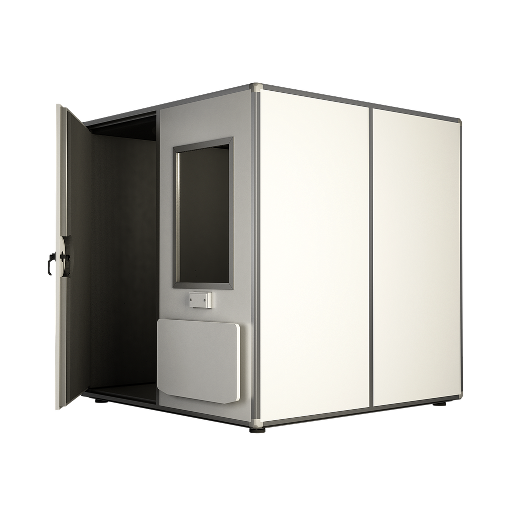 P35F2X2-COMPLETE : PRO 35F Soundproof booth, external dimension 211 x 211 x 217 cm, containing external folding table