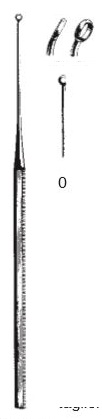 45115-00 : Buck Ear curette, curved, blunt, 15 cm long, fig. 0, 1.9 mm diameter