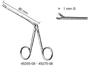 45257-08 : Hartmann-Wullstein Ear forceps, round spoon jaws, diam. 1 mm, total length 8.5 cm