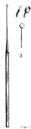 45115-03 : Buck Ear curette, curved, blunt, 15 cm long, fig. 4, 4.5 mm diameter