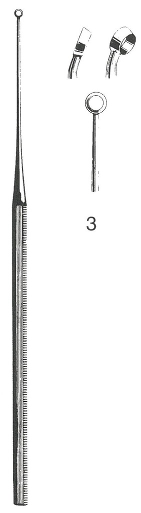 45117-03 : Buck Ear curette, curved, sharp, 15 cm long, fig. 3, 3.4 mm diameter