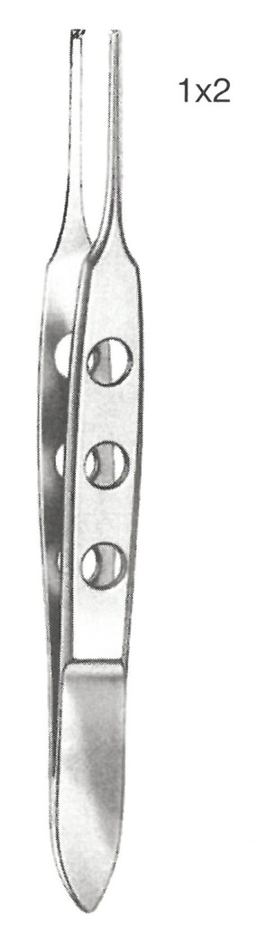 Bischop-Harman Iris forceps, straight, 8.5 cm long, 0.8 mm, 1 x 2 teeth