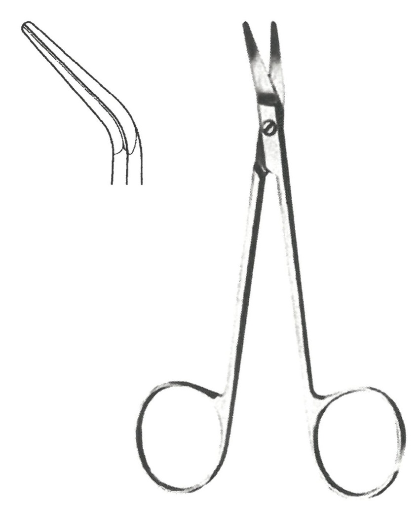 Graefe Iridectomy scissors, blunt tips, curved on the flat, 10.5 cm long