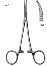 Halsted-Mosquito Artery forceps, standard pattern, 1 x 2 teeth, 14.0 cm long, curved