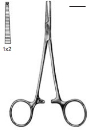 13230-12 : Halsted-Mosquito Artery forceps, standard pattern, 1 x 2 teeth, 12.5 cm long, straight