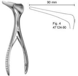 [00014827] 47124-90 : Cottle Nasal speculum, 14 cm long, fig. 4, blades 90 mm long, with thin and slender blades, adjusting screw
