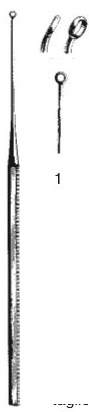 [00016150] 45115-01: Buck Ear curette, curved, blunt, 15 cm long, fig. 1, 2.5 mm diameter