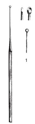 [00021672] 45110-01 : Buck Ear curette, straight, blunt, 14.5 cm long, fig. 1, 2.5 mm diameter