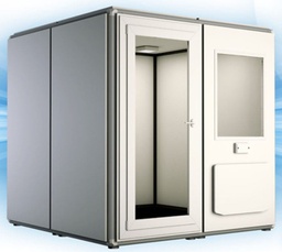 [00022407] P45S2X2W-COMPLETE : Puma PRO45S Soundproof booth, external dimensions: 216 x 216 x 244 cm, connection pannel and ventilation system included, total glass door with 75 cm wide opening, external folding table included