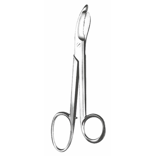 [00022654] 09939-23TC: Bruns "HM" Scissors for bandage and plaster, with one serrated blade, 23 cm long