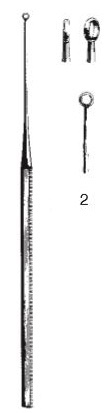 [00030823] 45112-02 : Buck Ear curette, straight, sharp, 14.5 cm long, fig. 2, 2.7 mm diameter