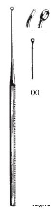 [00031431] 45114-00 : Buck Ear curette, curved, blunt, 15 cm long, fig. 00, 1.5 mm diameter