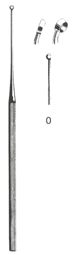 [00031433] 45117-00 : Buck Ear curette, curved, sharp, 15 cm long, fig. 0, 1.9 mm diameter