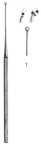 [00031434] 45117-01: Buck Ear curette, curved, sharp, 15 cm long, fig. 1, 2.5 mm diameter