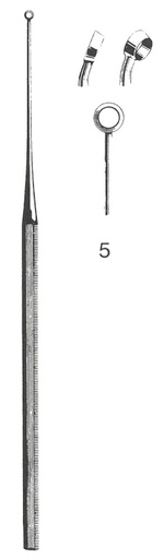 [00031438] 45117-05 : Buck Ear curette, curved, sharp, 15 cm long, fig. 5, 4.5 mm diameter