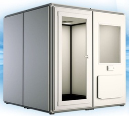 [00032058] P45S2X2W-COMPLETE : Puma PRO45S Soundproof booth, external dimensions: 216 x 216 x 247 cm, connection pannel and ventilation system included, total glass door with 75 cm wide opening, external folding table included