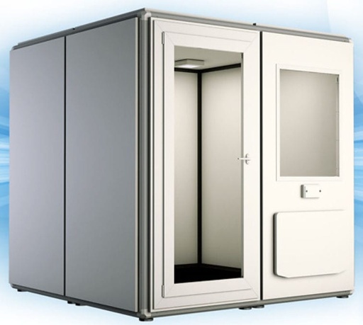 [00032058] P45S2X2W-COMPLETE : Puma PRO45S Soundproof booth, external dimensions: 216 x 216 x 247 cm, connection pannel and ventilation system included, total glass door with 75 cm wide opening, external folding table included